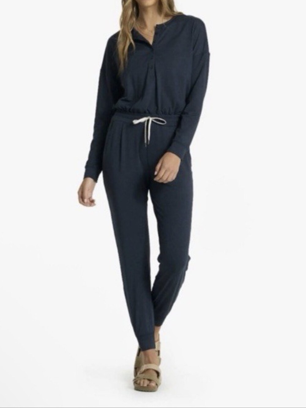Vuori Lux Henley Jumpsuit Ink Heather Navy Blue L VW478